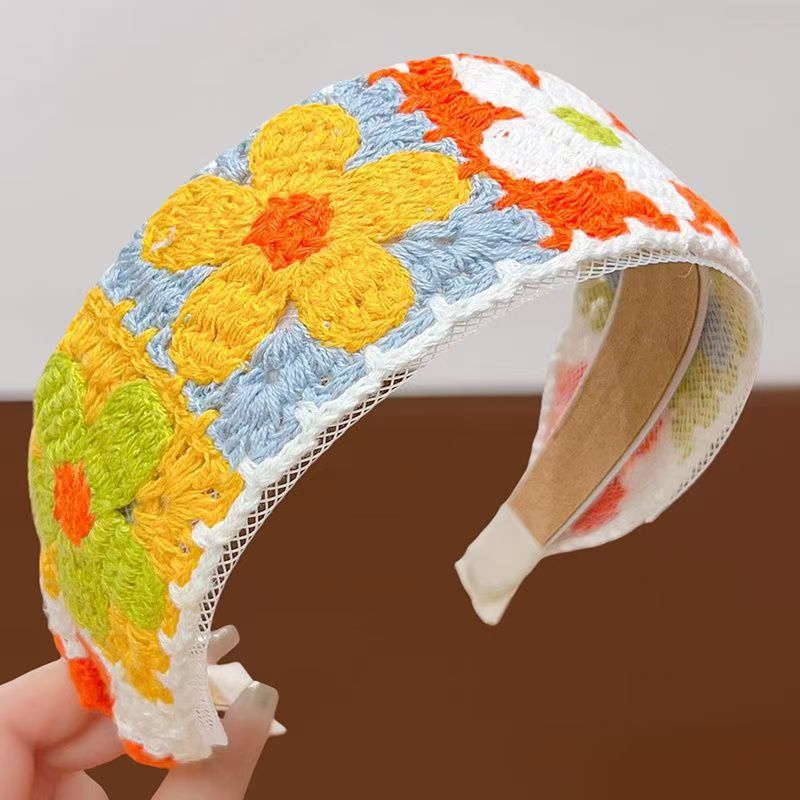컬러 블록 해바라기 니트 머리띠