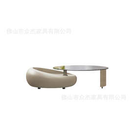 奶油风玻璃旋转茶几意式极简网红小户型客厅家用沙发高级感小茶几