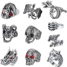 10件套装复古朋克戒指男女章鱼龙蛇戒指可调节炫酷哥特式戒指套装