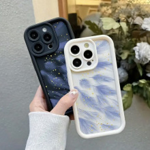 蓝色羽纱跨境爆款适用苹果17/16/15pro手机壳14promax流行13/12