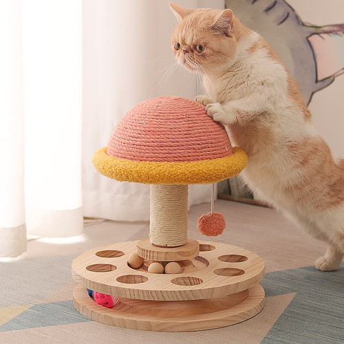 Factory direct sales solid wood turntable cat toy sisal claw grinding all-in-one cat scratching board cat supplies one piece drop shipping