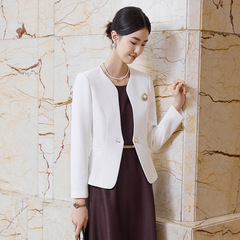 高端白色无领西装外套女2025秋冬新款高级感时尚气质修身西服上衣