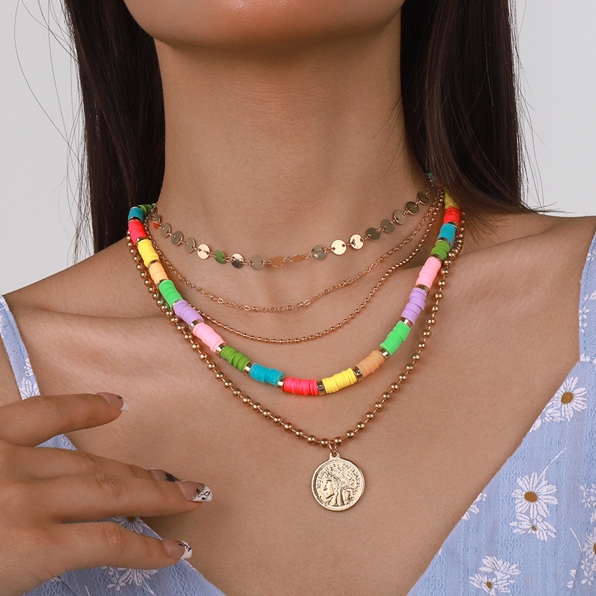 Fashion Geometric Alloy Layered Layered Necklaces 5 Piece Set