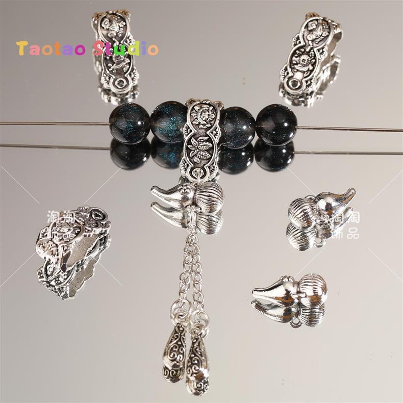 Ancient Silver DIY Jewelry Accessories Small Gourd Flower Run Tee Pendant Bracelet Necklace Beaded Beaded Material Spacer