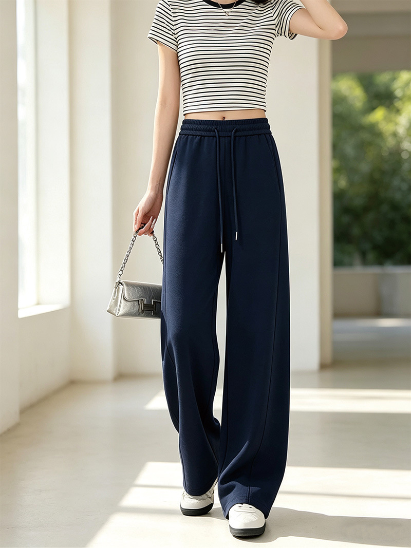 Quần culottes nữ ống rộng dáng lưỡi liềm cảm giác mát lạnh — Xanh navy chi tiết 4