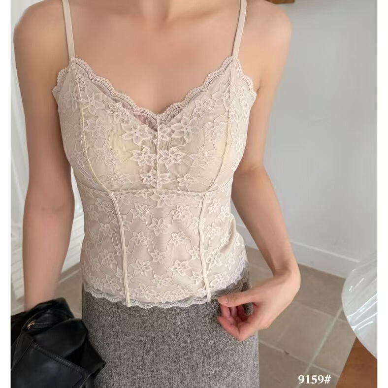 9159 # New style lace camisole with small plum blossom lace, fishbone design, and brushed lace lining 9159 # New style lace camisole with small plum blossom lace, fishbone design, and brushed lace lining