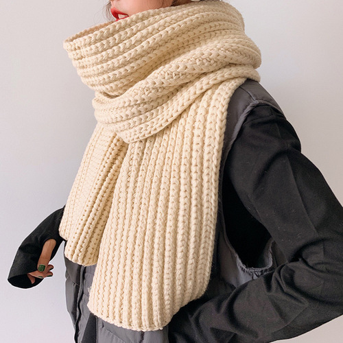 Scarf for women in autumn and winter Korean style versatile student winter knitted wool solid color young ladies thickened warm scarf for men