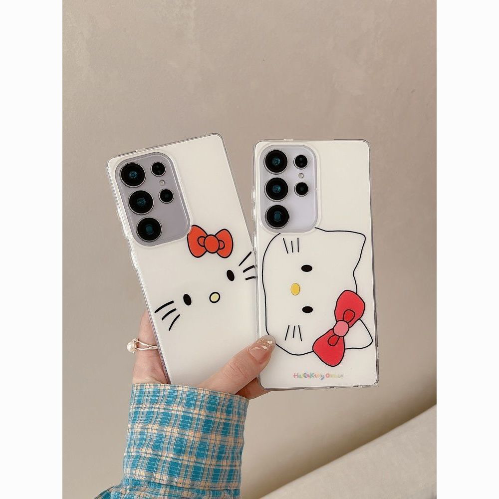 Cute Kitty Cat Expression Suitable for Samsung S25Ultra Mobile Phone Case S24 Simple A73/A56/S23Imd Set