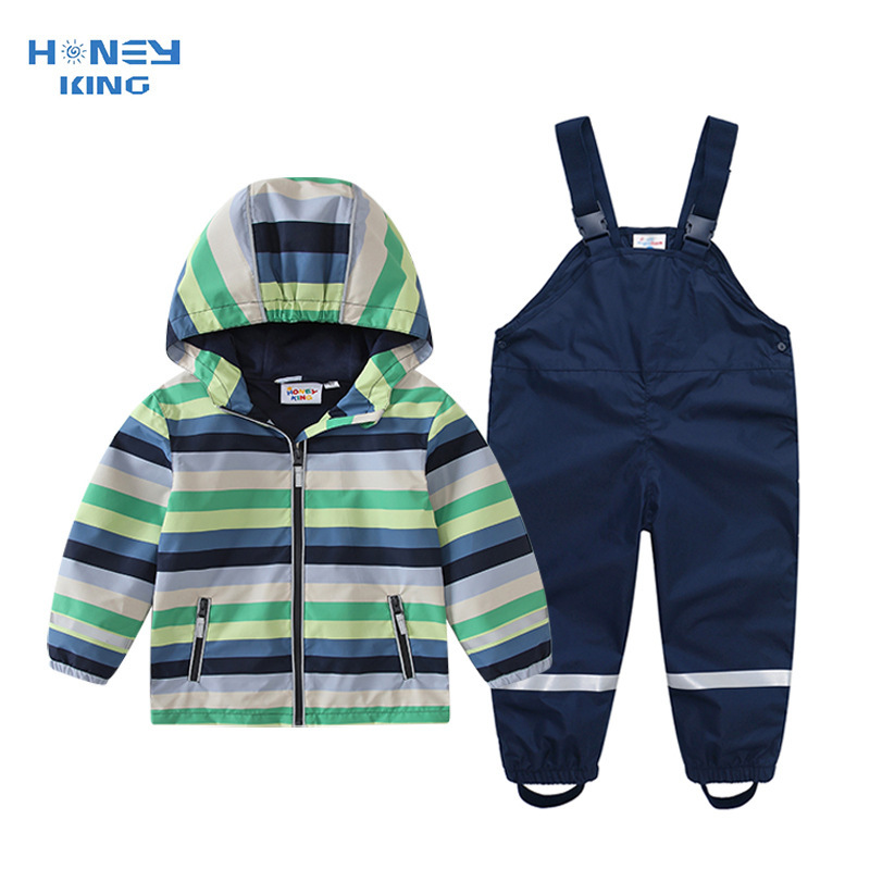 Boys' Coat Jacket Spring and Autumn Thin Green Striped Jacket Baby Jacket Outdoor Waterproof Breathable Raincoat