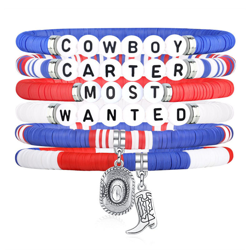 Cowboy Letter Soft Pottery Bracelet Set Stacked Cowboy Boots Pendant Bracelet Western Cowboy Hat Bracelet