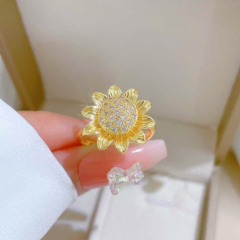 Anello girevole a forma di girasole, regolabile, gioiello semplice, anello giapponese, anello per coppie_voghion.com