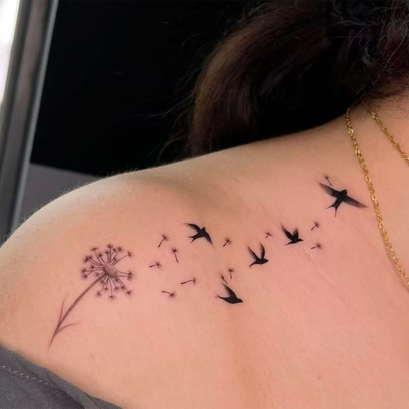Niche High-End Style Free-Spirited Bird Tattoo Sticker, Waterproof and Sweat-Proof, Shoulder Scar Cover, Temporary Tattoo