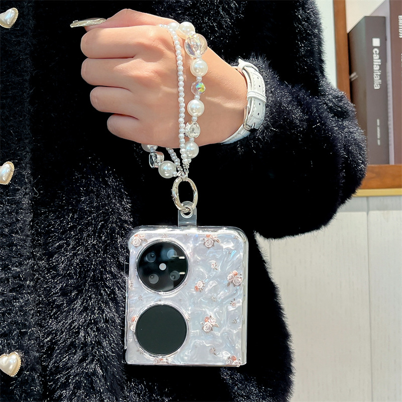 Capa para celular Huawei Pocket 2, dobrável com textura ondulada, resistente a quedas, estampa de rosas em tela cheia, design simples para mulheres._voghion.com