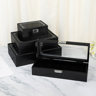 in stock wholesale high-gloss carbon fiber watch storage box wrist watch bracelet display box walnut text play storage box