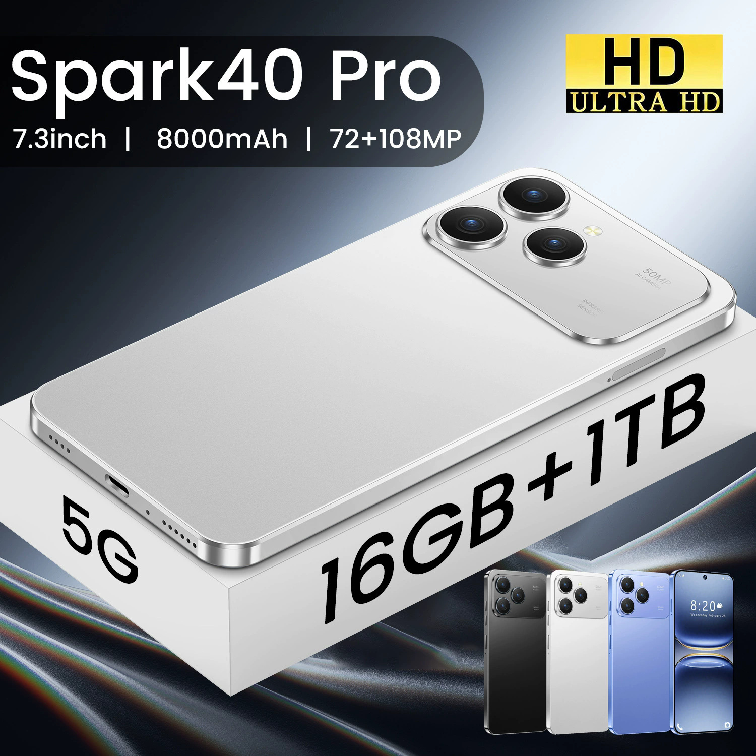 Spark40 Pro Android 7.3inch Full Network Smart Phone Hd Screen 16+1t Export Real 4g Spot