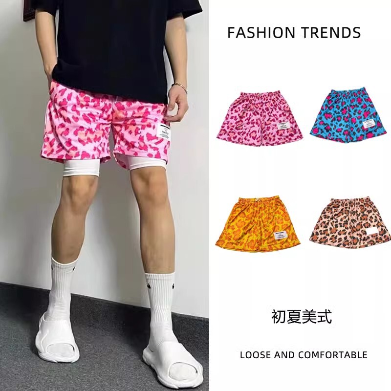 Men's American-Style Retro Trendy Leopard Print Faux Two-Piece Shorts Street Casual Sports Breathable Knee-Length Shorts Men's American-Style Retro Trendy Leopard Print Faux Two-Piece Shorts Street Casual Sports Breathable Knee-Length Shorts