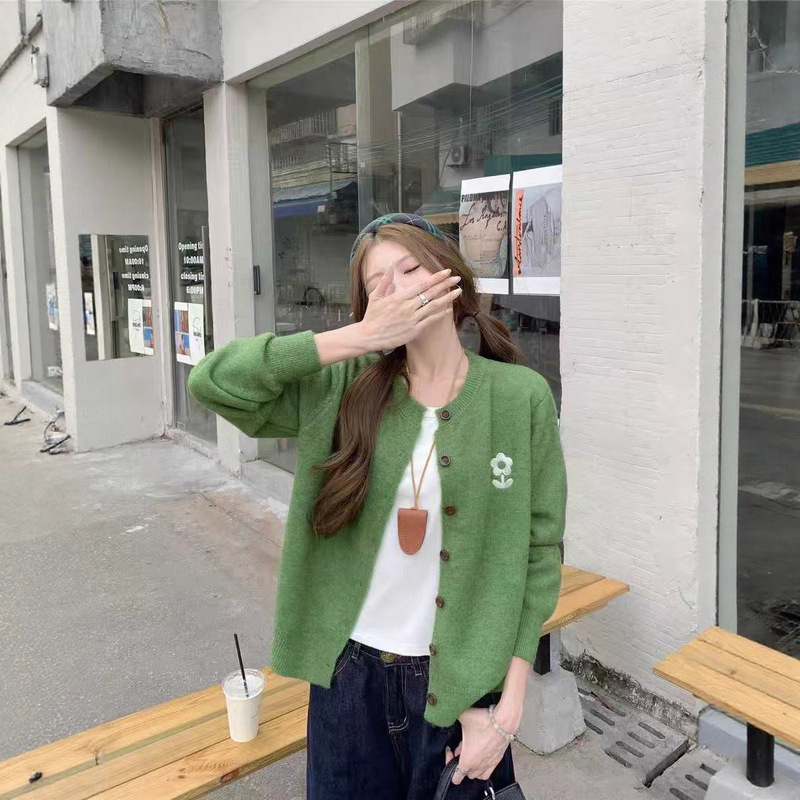 甜美花朵刺绣长袖针织开衫女夏季2025新款宽松休闲软糯毛衣外套潮|undefined