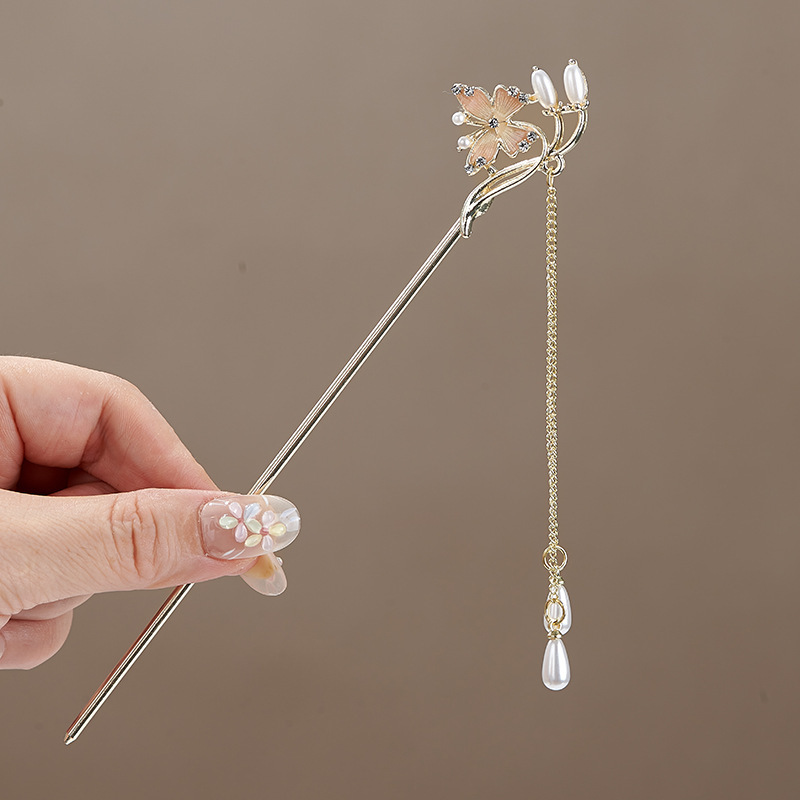 新中式合金发簪古风气质流苏盘发簪子现代旗袍古装配饰步摇发钗女|undefined