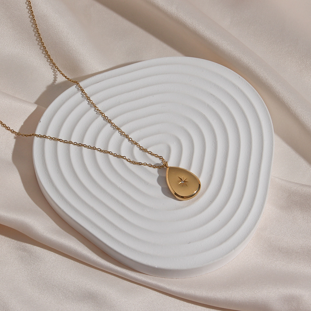 Fashion Square Water Droplets Stainless Steel Necklace Inlaid Zircon Stainless Steel Necklaces