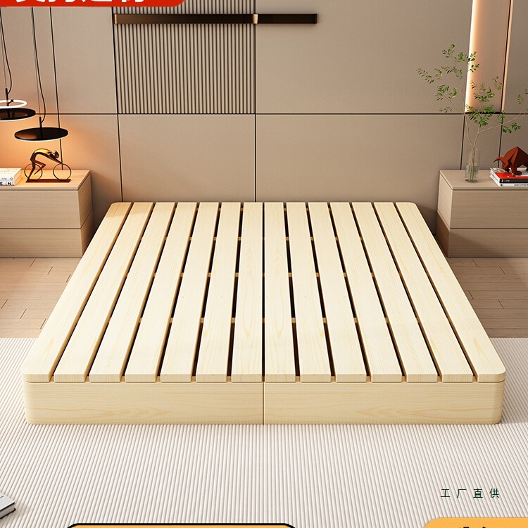 Breathable and Moisture-Proof Solid Wood Tatami Bed Frame Without Bedside, Suitable for Rental Houses, Japanese-Style Low Bed, and Homestay Platform Bed
