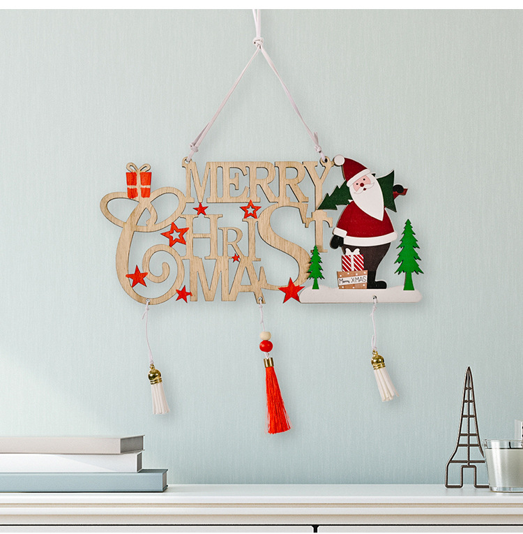Cross-border New Christmas Decoration Wooden Hollow Tassel Letter Brand Merry Christmas Christmas Tree Ornaments display picture 5