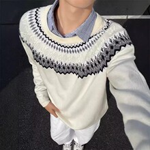 美式复古费尔岛提花毛衣男老钱入秋高级感学院慵懒风软圣诞侣毛衣