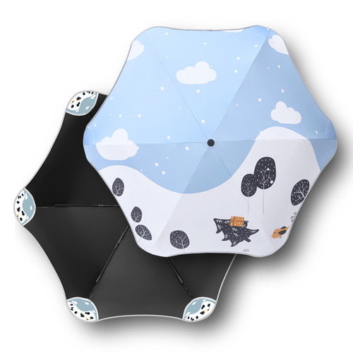 Creative new hand-opening folding umbrella for women with rounded corners, reflective strips, small fresh sun protection, UV protection, sunny or rainy umbrella