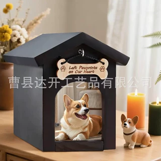 跨境木质宠物骨灰盒相框狗牌卡通小房子骨灰盒宠物用品殡葬收纳盒