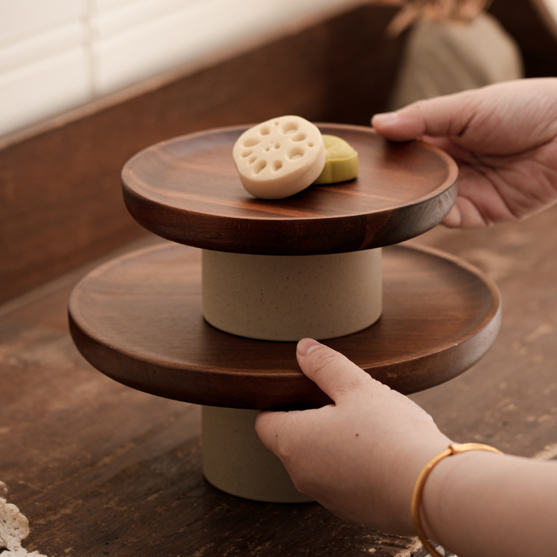 Bandeja de pastel de madera de amor, sala de estar, plato de repostería para el hogar, plato de frutas de arcilla alta, pastelería y dulces al por mayor, envío transfronterizo