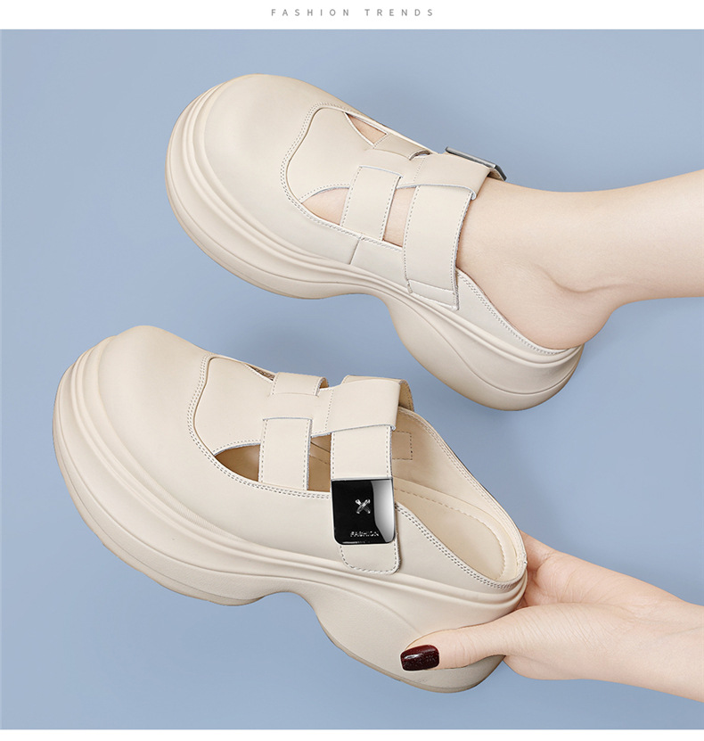 Dép sandal nữ da thật đế xuồng cao gót 7cm thoải mái đi ngoài trời mùa hè — 7183 màu be, 7183 Màu đen chi tiết 11