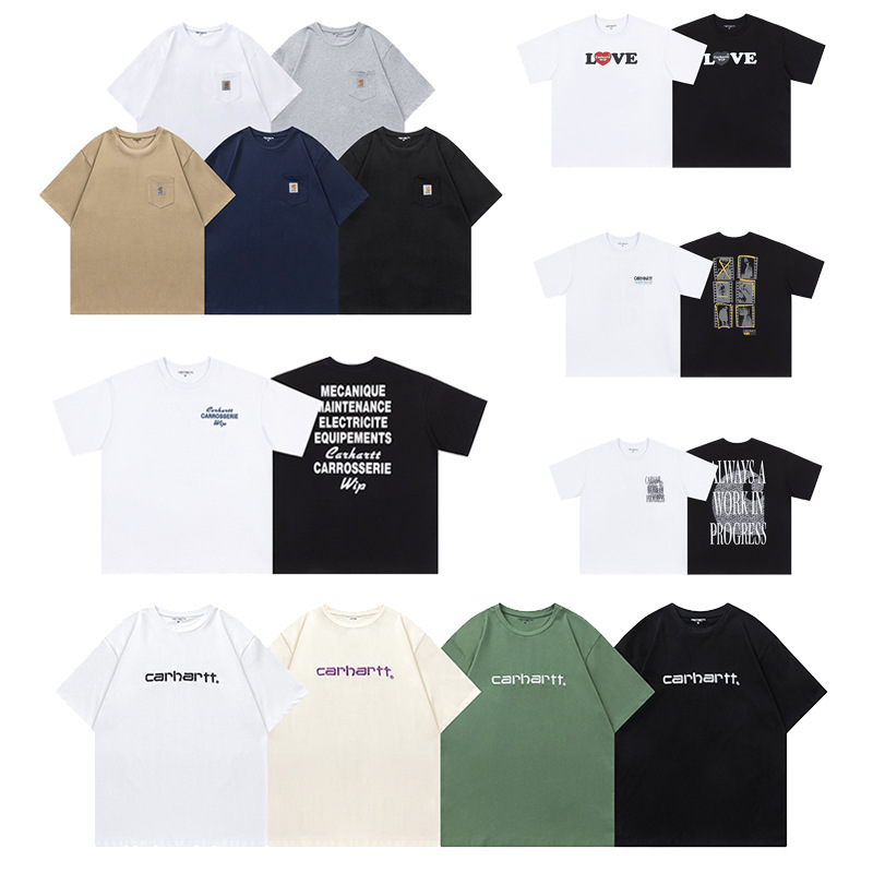 Carhartt Short-Sleeved T-Shirt Printed Letter Round Neck Polo Shirt Loose Casual Versatile Trendy Men and Women Wip Carhartt Short-Sleeved T-Shirt Printed Letter Round Neck Polo Shirt Loose Casual Versatile Trendy Men and Women Wip