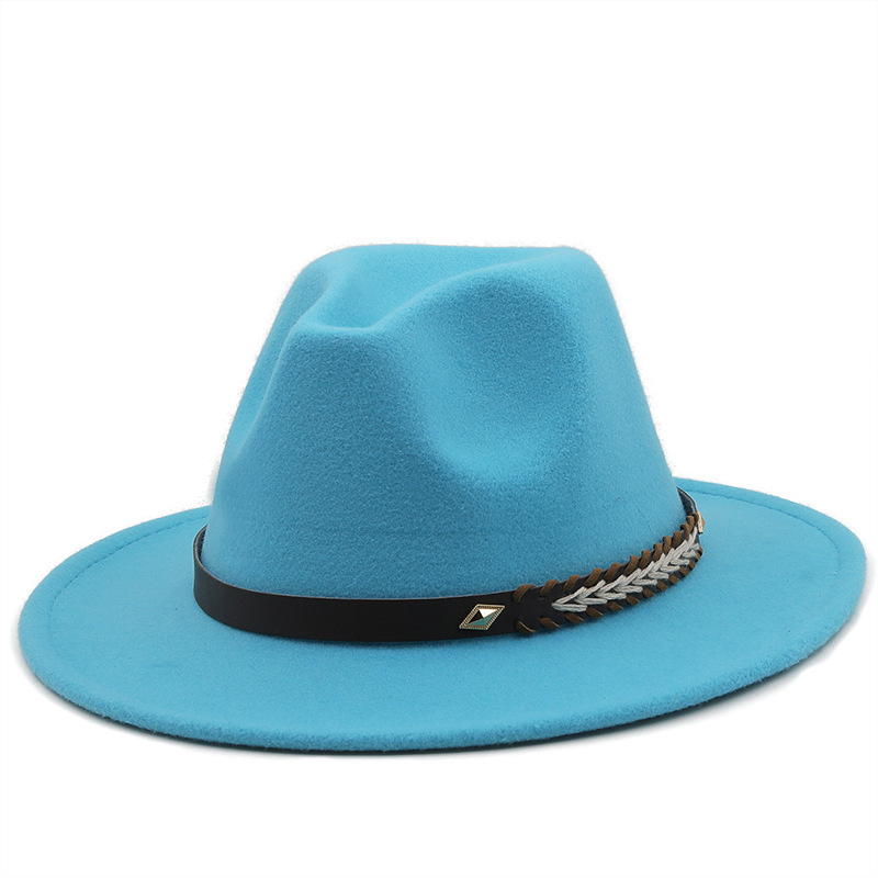 Nouveau Chapeau De Jazz En Laine Chapeau De Feutre Grand Bord Ceinture De Mode Chapeau Haut De Forme display picture 3