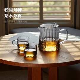 耐热玻璃花瓣壶带茶隔大容量紫砂泡茶壶茶水分离条纹煮茶壶花草
