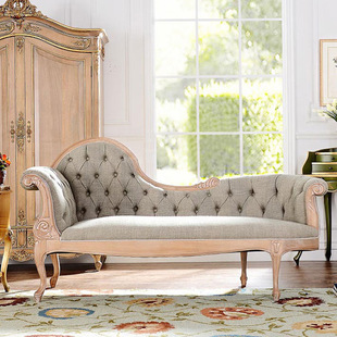 American Style Country Solid Wood Imperial Concubine Recliner Living Room Fabric Beauty Bed Bedroom European Style Light Luxury Carved Single Toffee Chair