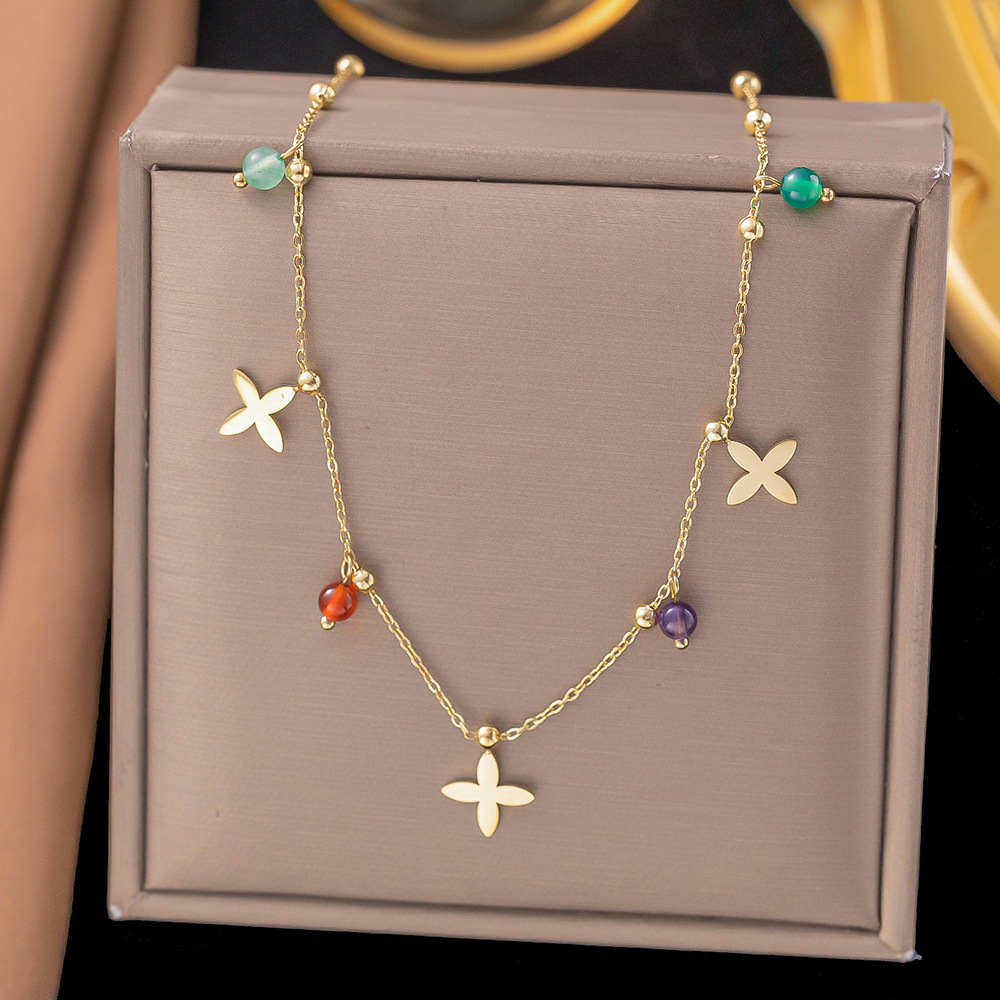 【XLH1261】컬러비드 크로스 목걸이 골드