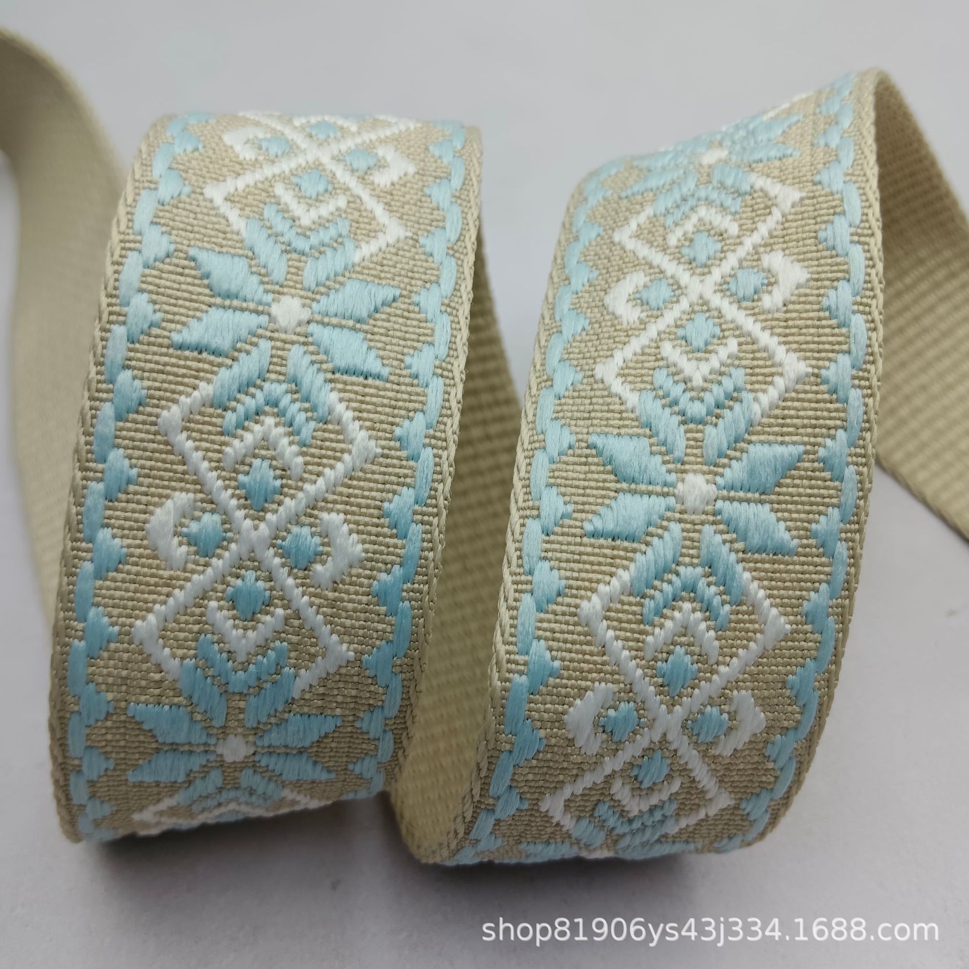 浅蓝色3.8厘米宽涤纶电脑提花织带3.8CM宽叶子花网络现货编织