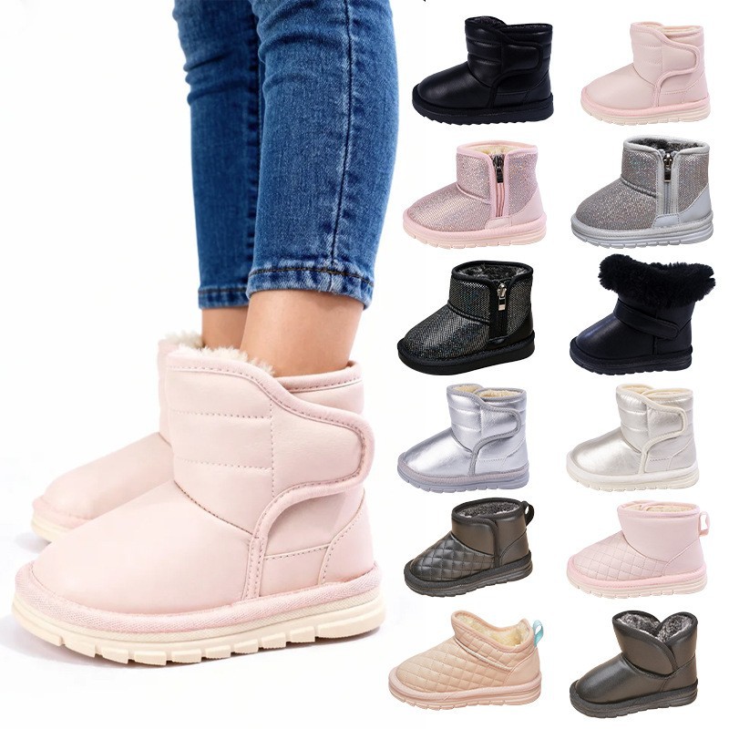 Botas de nieve cálidas para niños, muy vendidas en invierno, botas casuales de algodón con forro polar para niños y niñas, venta al por mayor transfronteriza de calzado de algodón.