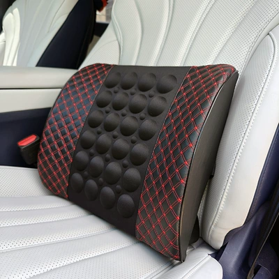 Car, Vibrating Massage Backrest, Microfiber – Waist support - black-leather-red-wire-without-electric