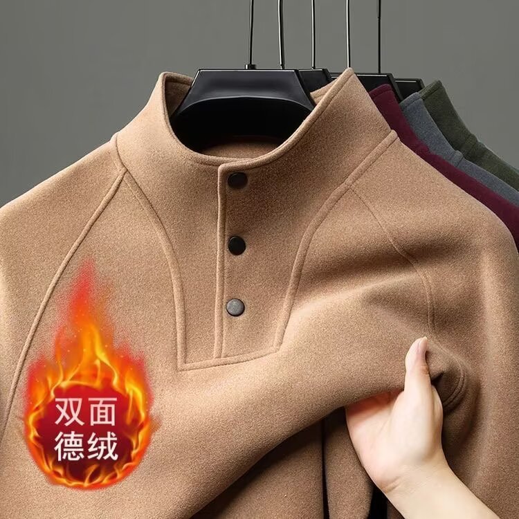 Comercio exterior hombre guapo cuello vertical camiseta de manga larga hombre chaqueta caliente con la camiseta de botón de cuello medio alto
