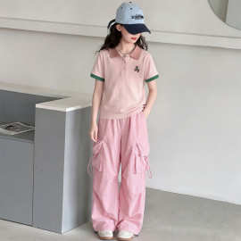 女童夏装套装2026新款儿童polo衫工装裤中大童女孩洋气休闲运动服