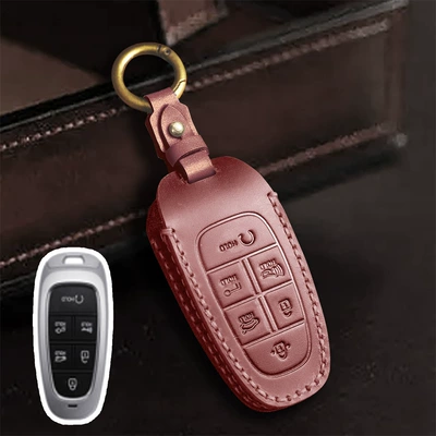 Car key bag, case suitable for modern - brown-6-keys