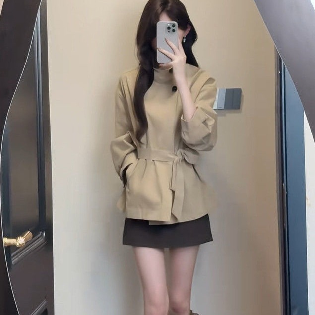 2025年英伦风收腰形短款风衣小个子外套感气质大衣秋季新款女|undefined