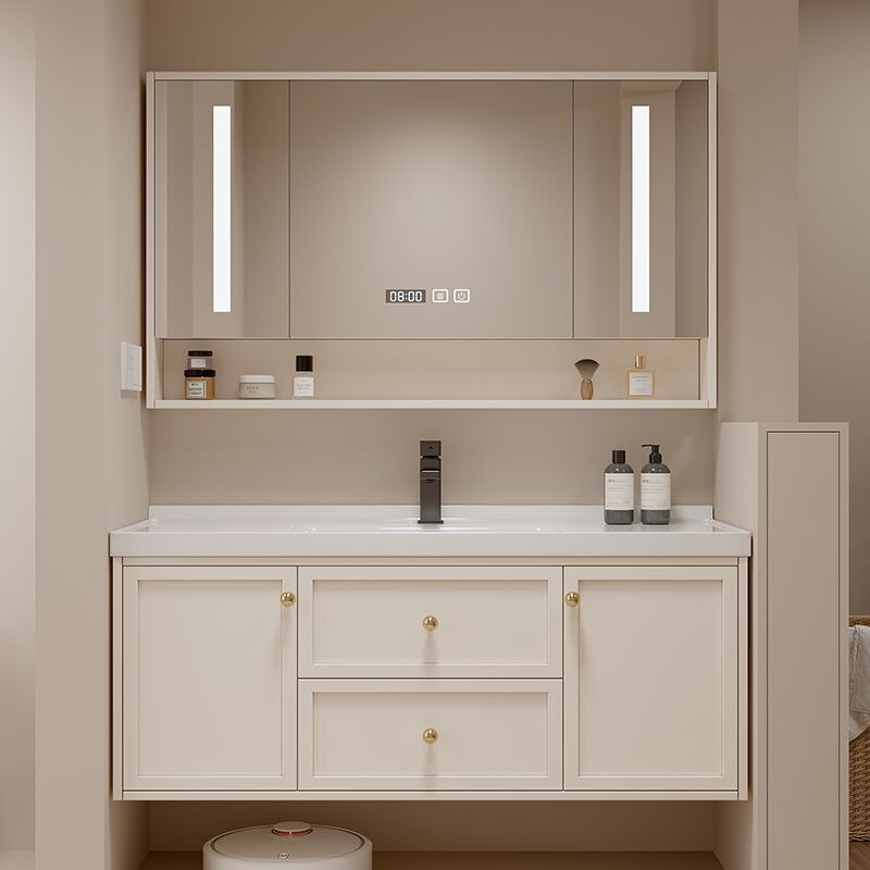 Bathroom Cabinet with Integrated Ceramic Basin, Bathroom Sink Cabinet Set, Washbasin Countertop Integrated