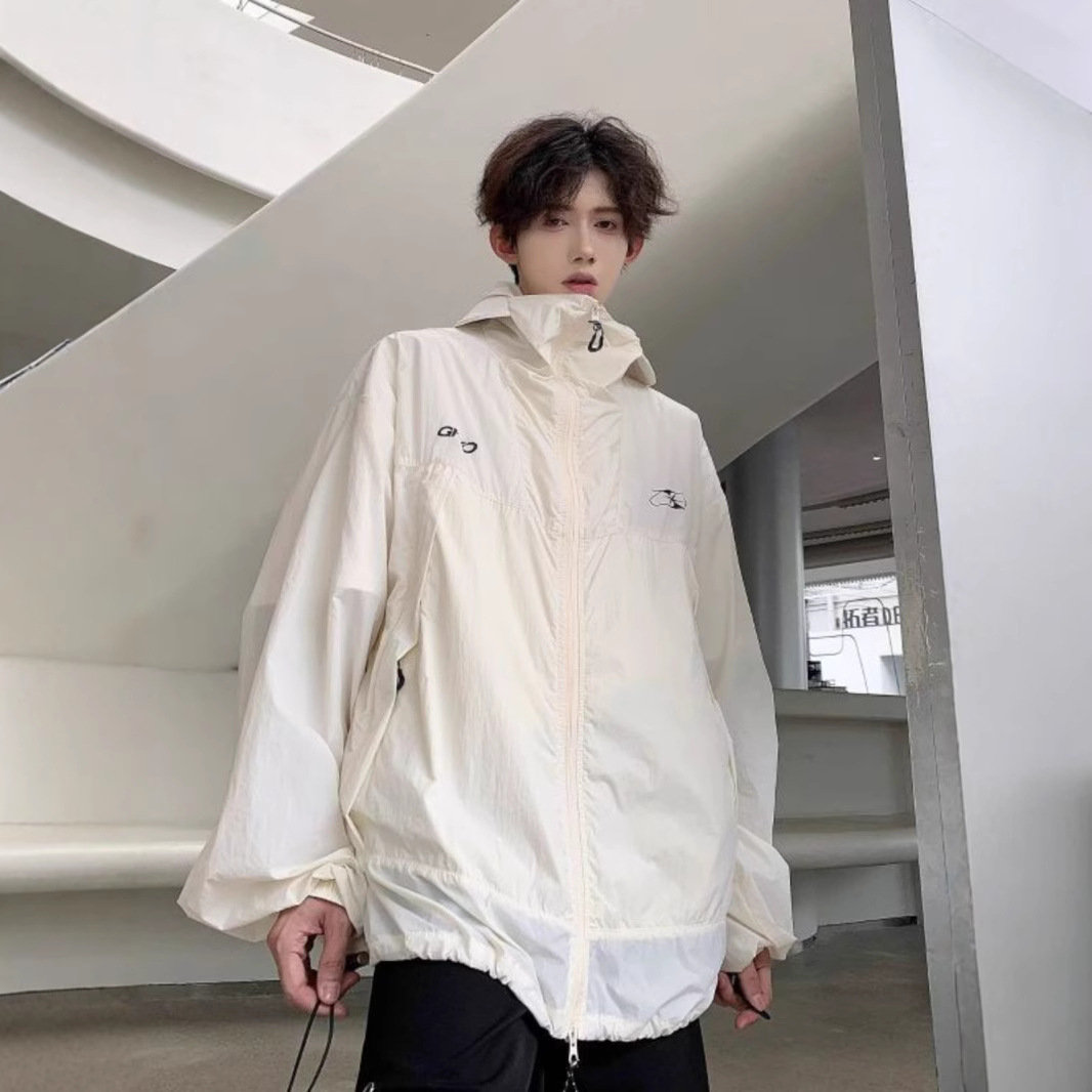 여름 올 매치 후드 썬 스크린 옷 아이스 실크 쿨 아메리칸 스타일 야외 통기성 느슨한 남녀 커플 재킷 코트