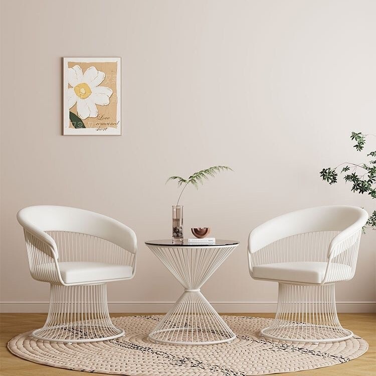 Cream-Colored Sofa Chair, Designer Light Luxury Living Room Furniture, Meeting Table, Balcony Leisure Table and Chair Set, Multiple Pieces Can Be Matched