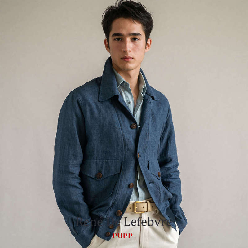 Pupp [Zhencai Series] Spring and Autumn Men's Pure Linen Lapel Casual Jacket
