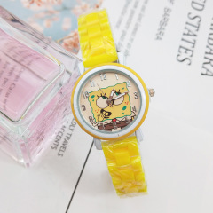 海綿寶寶兒童卡通仿陶瓷錶帶防水手錶男孩女孩學生手錶