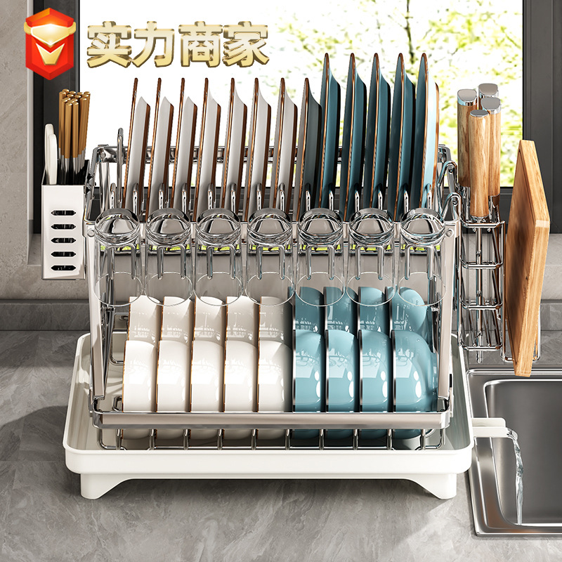 Estante de cocina de acero inoxidable cubierta de mesa multifuncional de drenaje estante de tazón ranura borde tazón palillos cuchillo tenedor taza de agua bandeja de almacenamiento