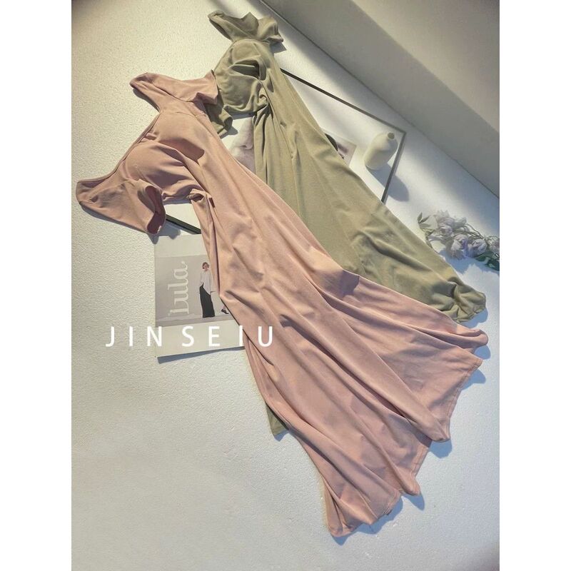 Summer Modal Cotton Short-Sleeve Dress for Women with Built-in Chest Pads, Sexy and Purely Alluring A-Line Slim-Fit Long Dress Summer Modal Cotton Short-Sleeve Dress for Women with Built-in Chest Pads, Sexy and Purely Alluring A-Line Slim-Fit Long Dress
