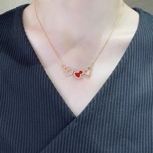 三葫芦项链女18k玫瑰金镶钻绿玉髓高级版v金红玛瑙吊坠锁骨链百搭